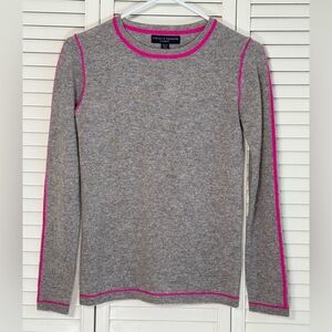 Chelsea & Theodore Cashmere Sweater Women’s XS Gray Pink Piping Pullover NWT New
